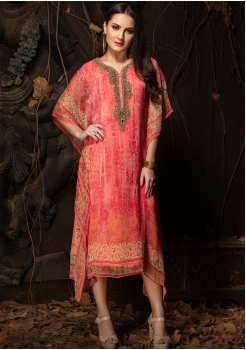 Peach Color Designer Chiffon Kurti